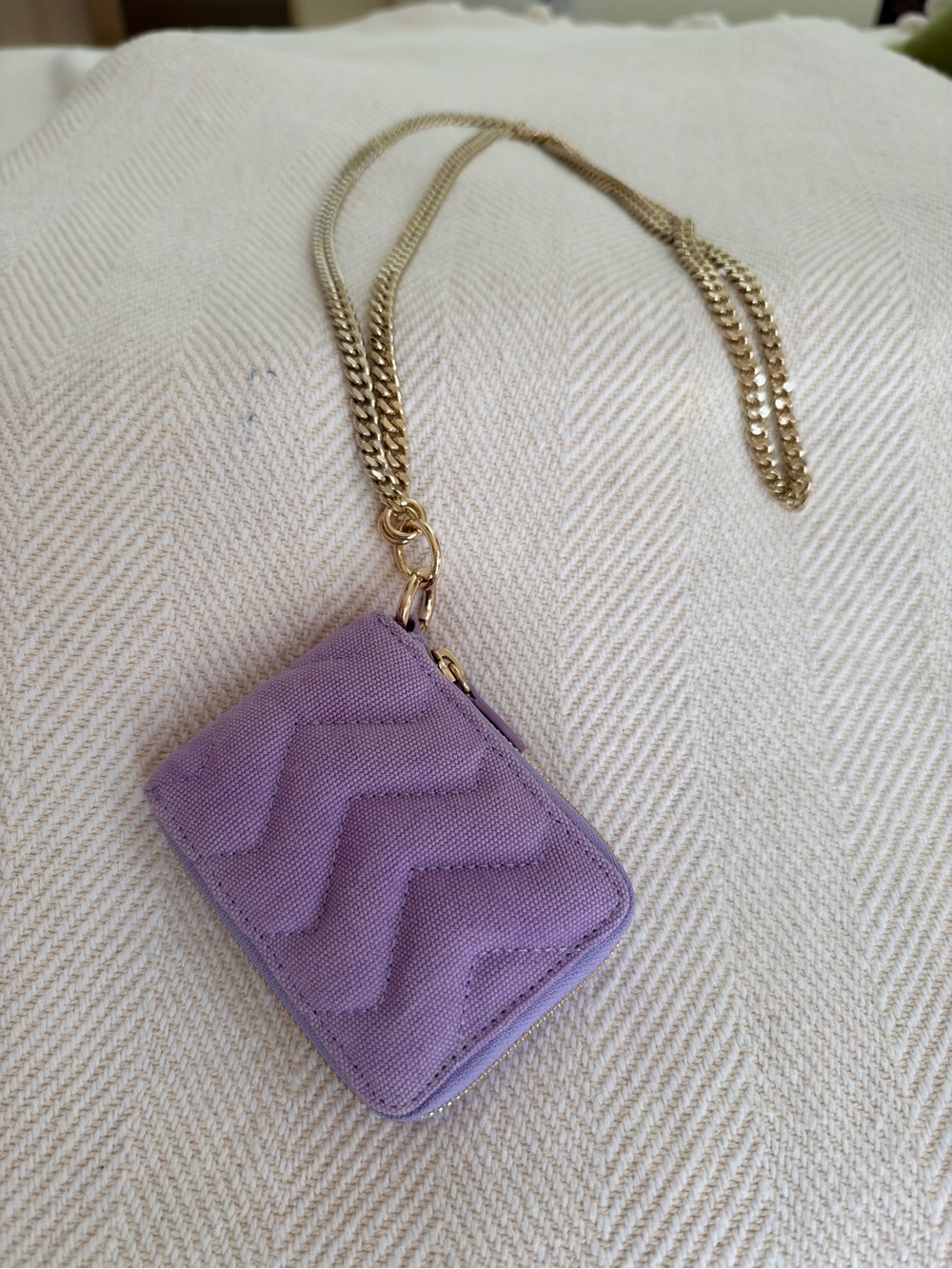 Sandro Lavender Quilted Mini Wallet with Gold Chain Strap